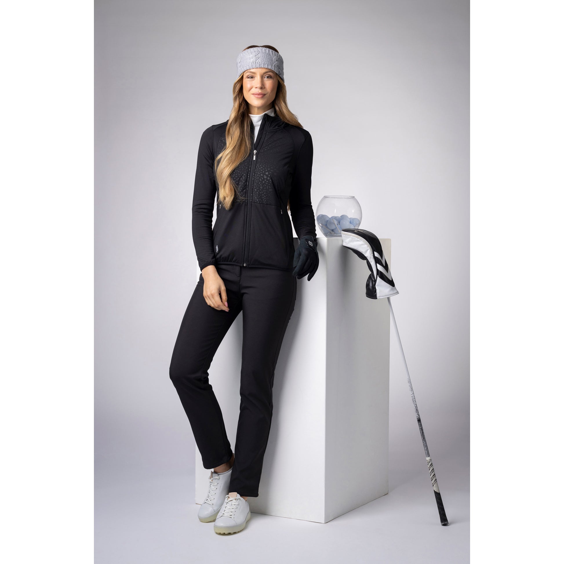 Glenmuir Ladies Black Hooded Hybrid Jacket - Feminine Style & Performance for Every Round