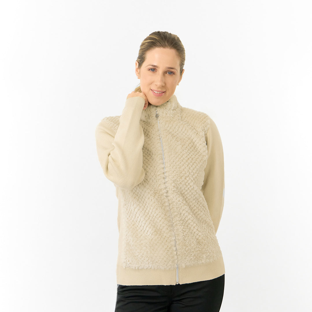 Pure Golf Ladies Faux Fur Full Zip Cardigan with Stretch Sleeves