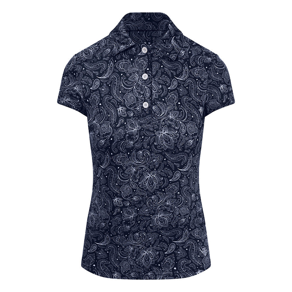 Pure Golf Ladies Cap Sleeve Polo in Navy Paisley Print - Last One XS Only Left