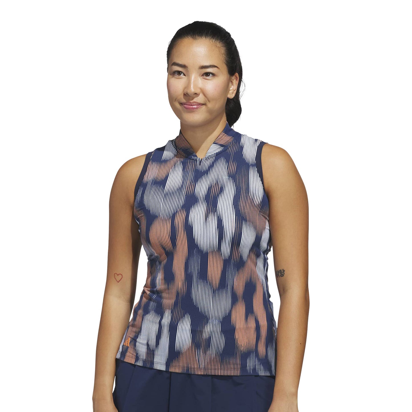 adidas Golf Ladies Linear Leopard Print Sleeveless Polo in Navy