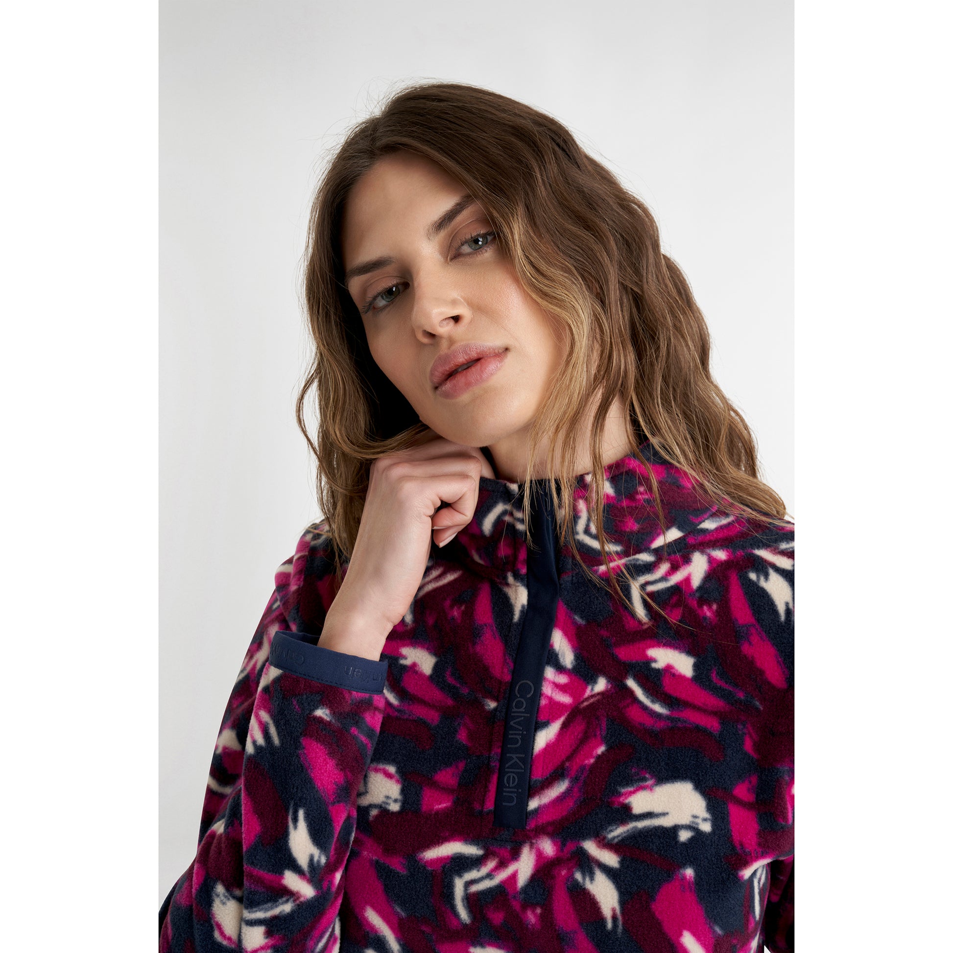 Calvin Klein Ladies 1/4 Zip Fleece with Brushstroke Print