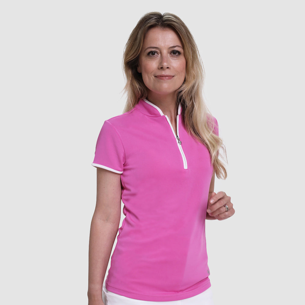 Pure Golf Ladies Cap Sleeve Mandarin Polo in Azalea Pink