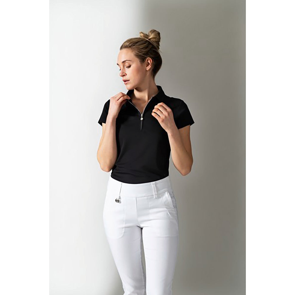 Daily Sports Ladies Cap Sleeve Polo with Zip-Neck in Black