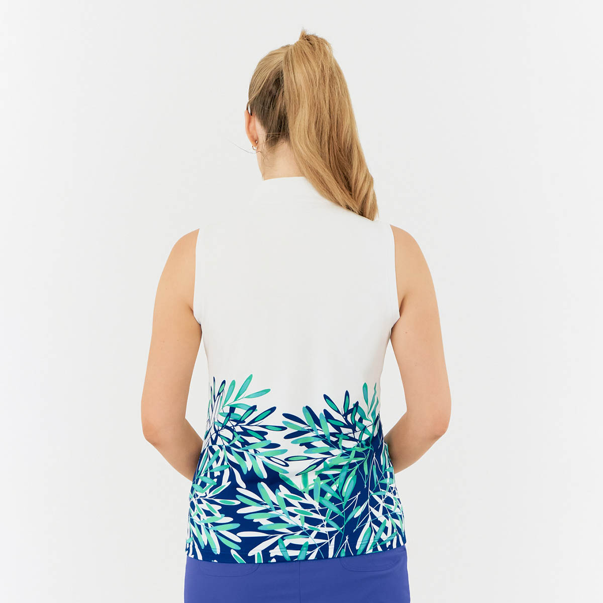 Pure Golf Ladies Sleeveless Polo with Statement Palm Print