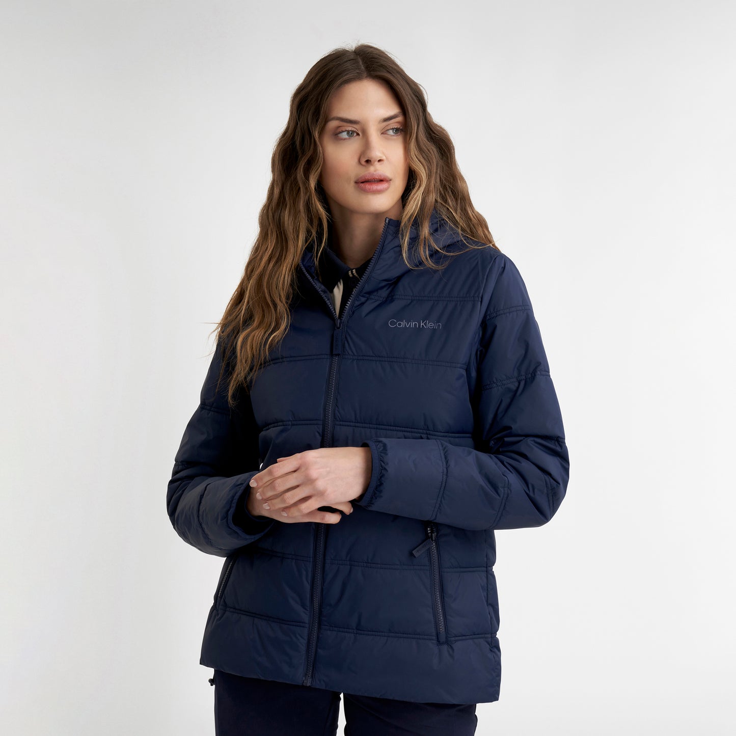 Calvin Klein Ladies Navy Quilted Jacket with Hood