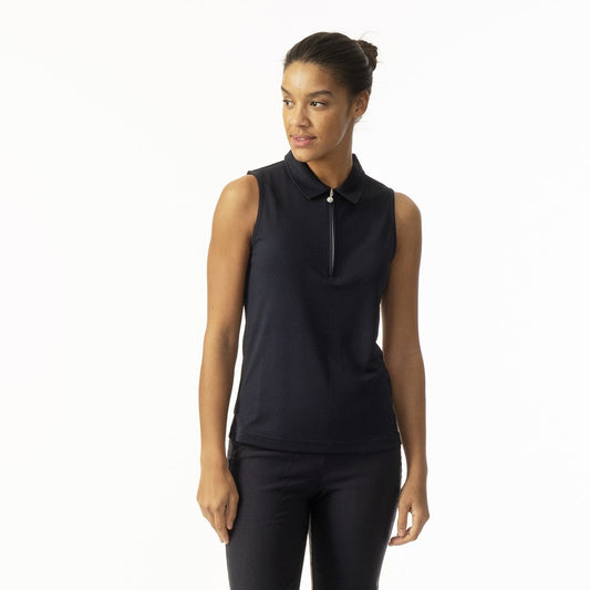 Daily Sports Honeycomb Structured Sleeveless Polo Shirt in Navy