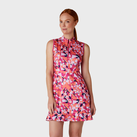 Callaway Ladies Geometric Floral Print Golf Dress with Fluted Hem