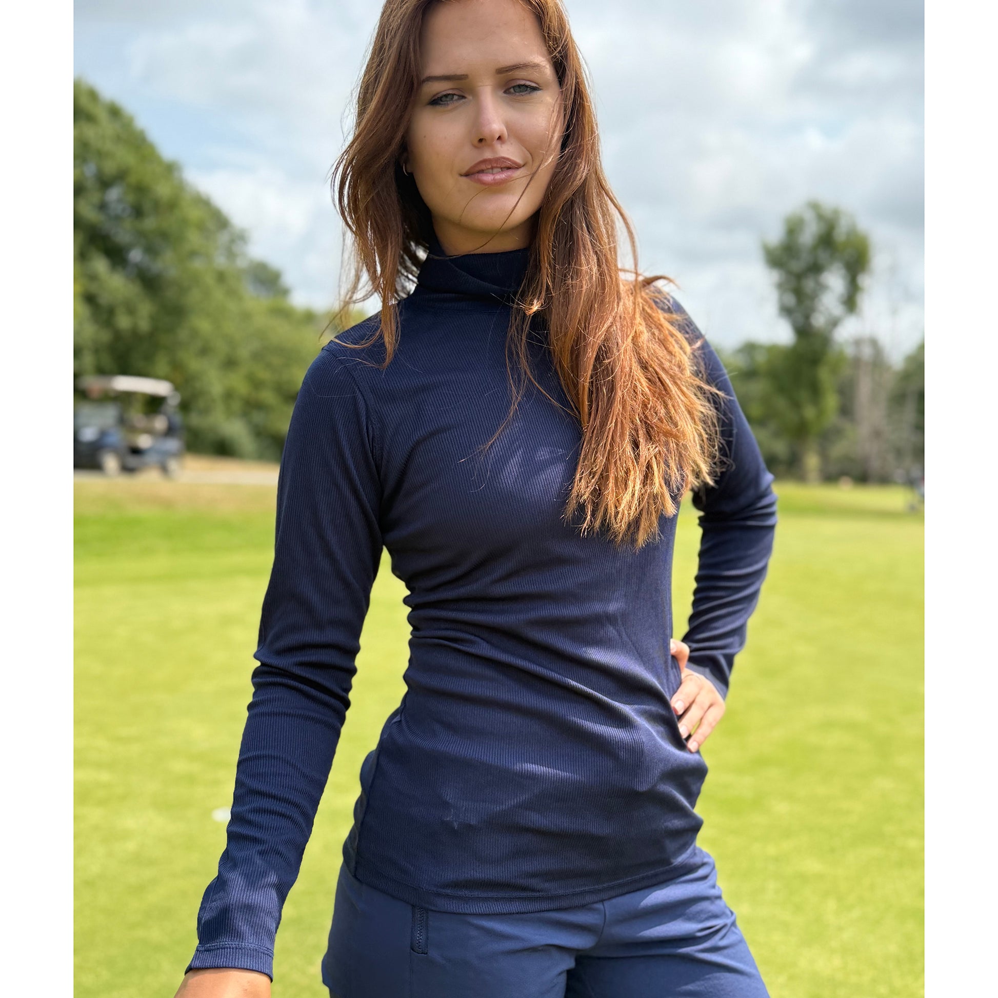Swing Out Sister Ladies Soft-Stretch Ribbed Roll Neck in Navy