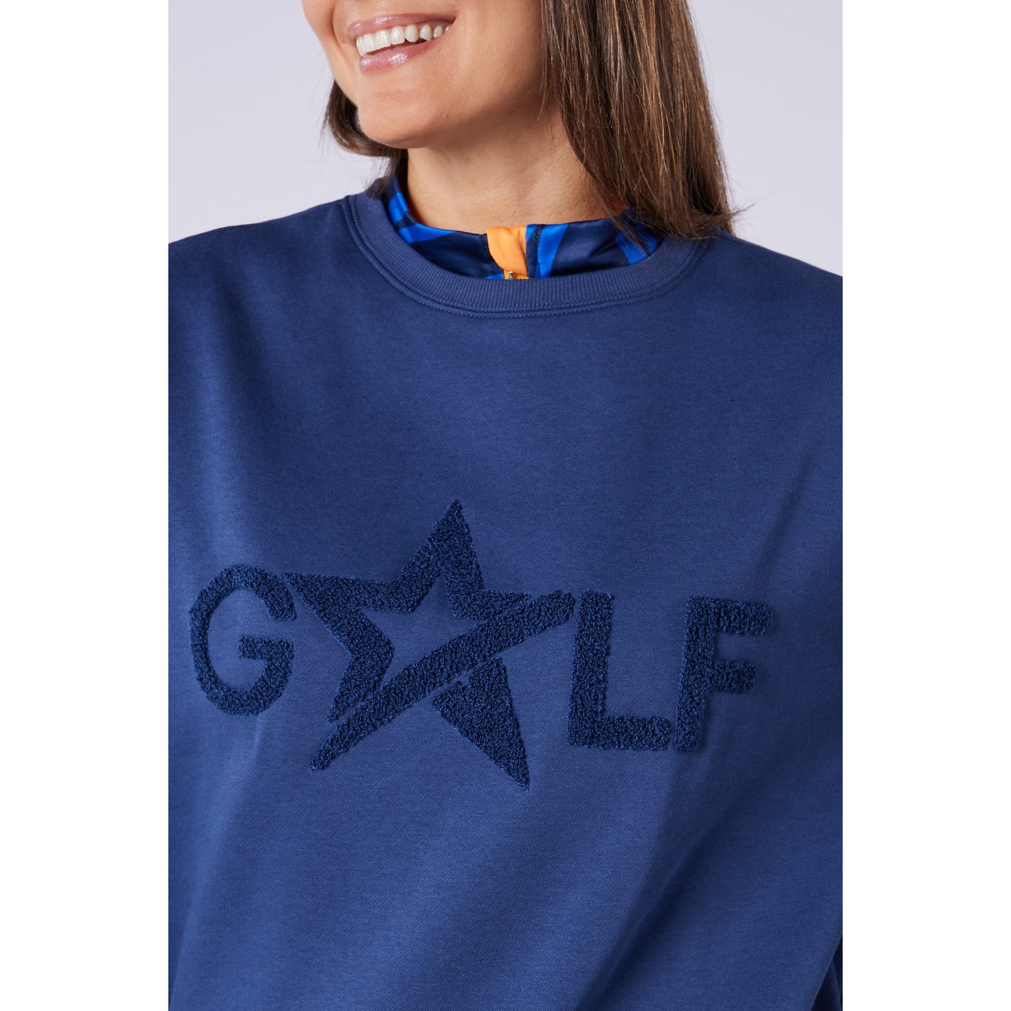 Swing Out Sister Ladies Brushed-Backed Embossed Golf Sweatshirt in Navy