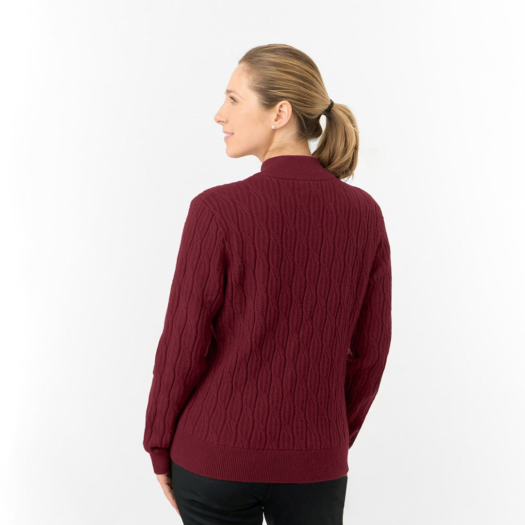 Pure Golf Ladies Quarter Zip Cable Knit Lined Sweater