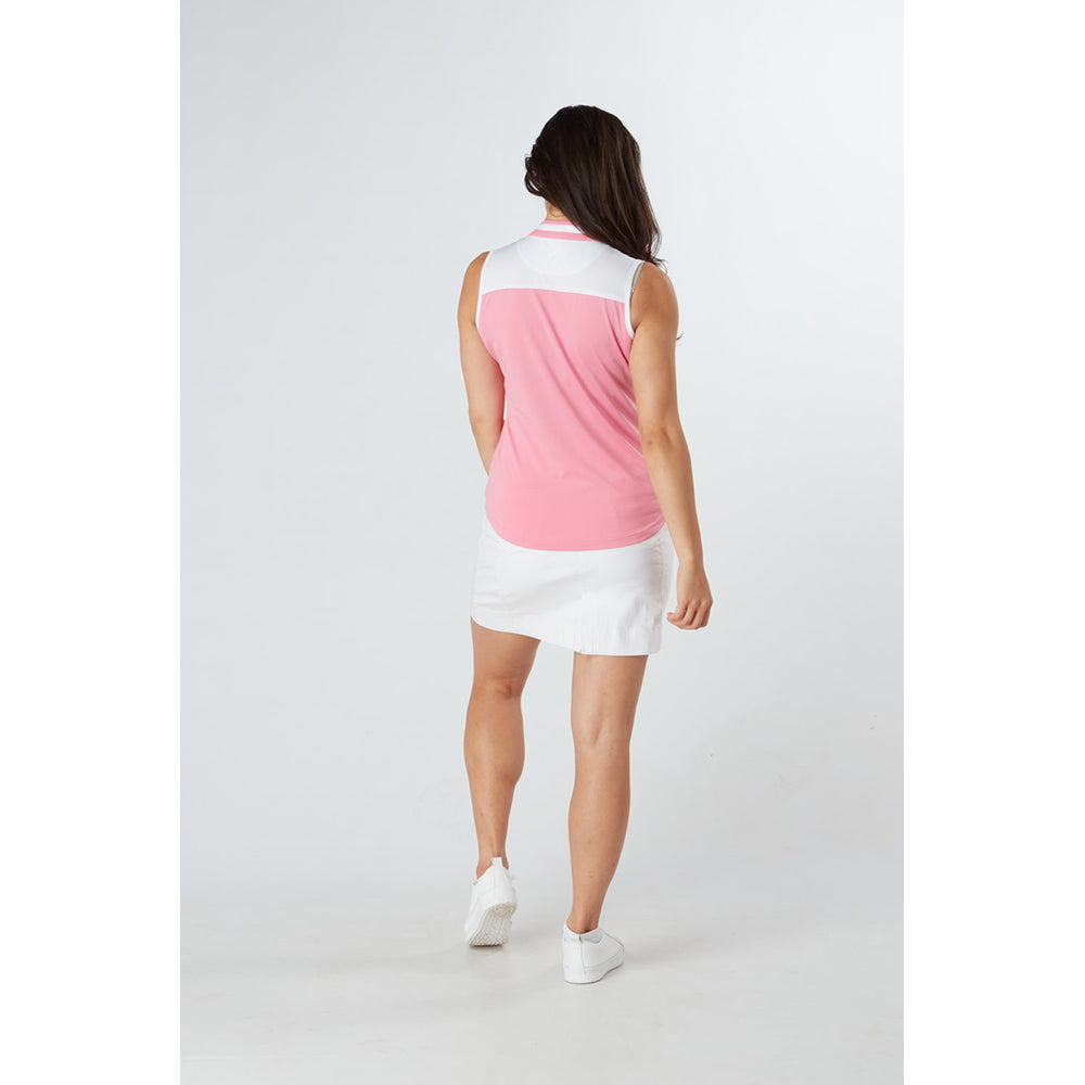 Swing Out Sister Zip-Neck Sleeveless Polo in Pink Glo and White