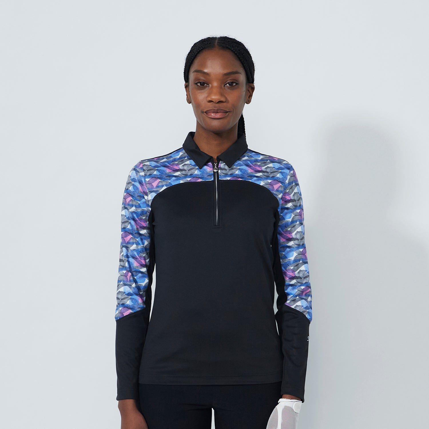 Daily Sports Ladies Brushed Back Top in Black with Wave Print