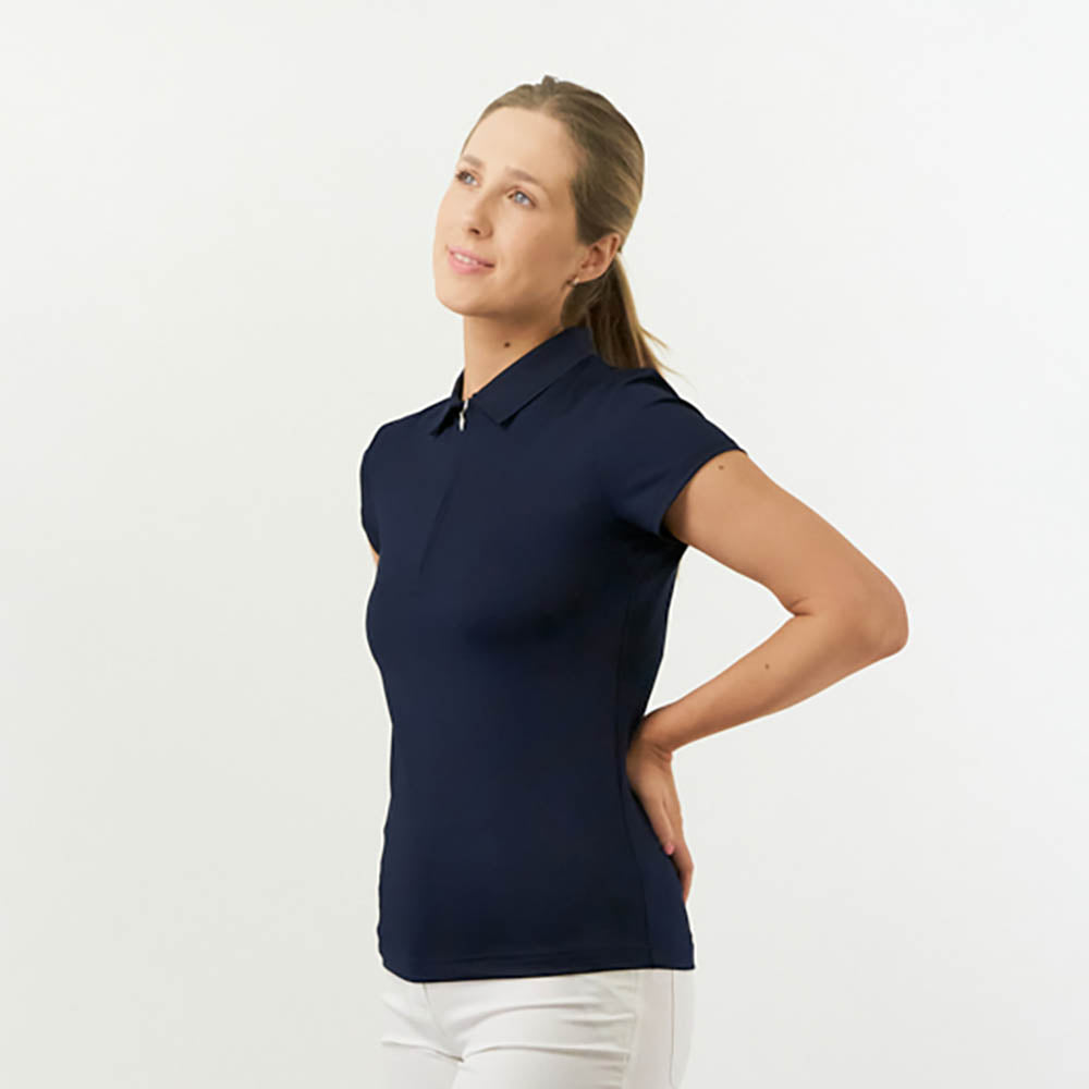 Pure Ladies Silky Soft Cap Sleeve Polo in Navy