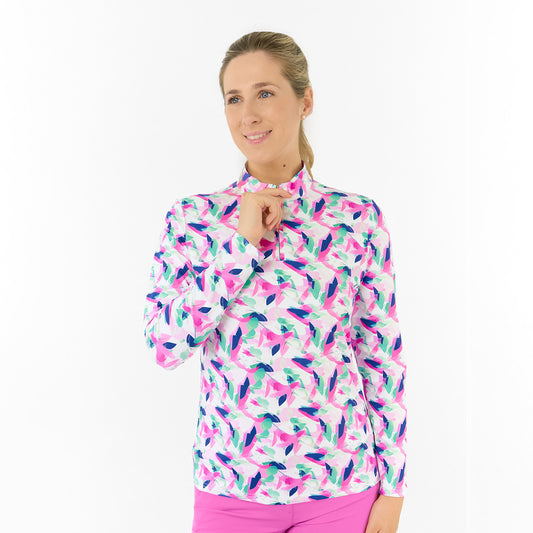 Pure Ladies Long Sleeve Top in Abstract Nature Print