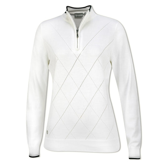 Glenmuir Ladies Long Sleeve Sweater with Pointelle Diamond Design 