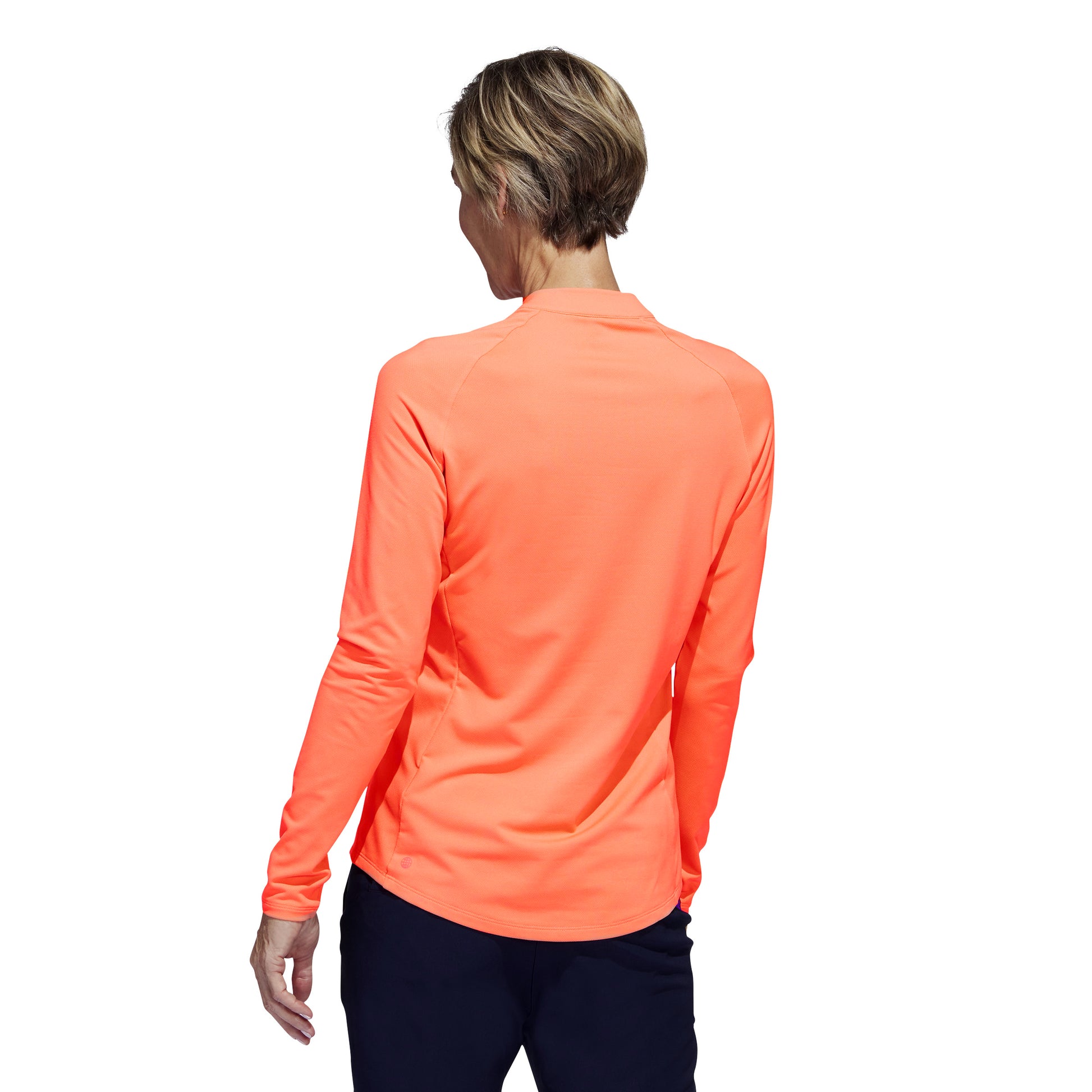 adidas Ladies Long Sleeve Zip-Neck Golf Top in Coral Fusion