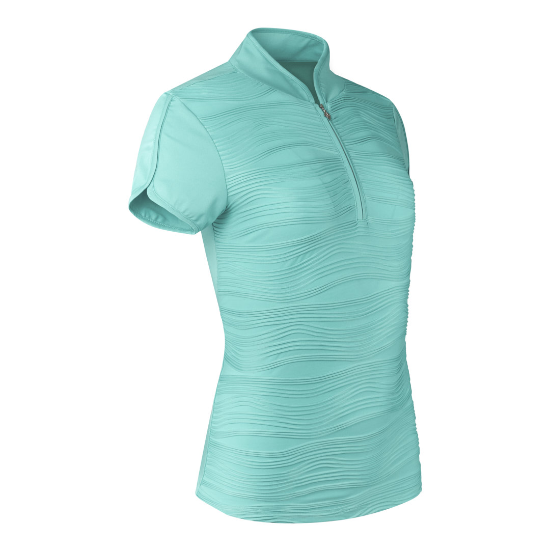 Pure Ladies Textured Wave Print Cap Polo Shirt in Ocean Blue
