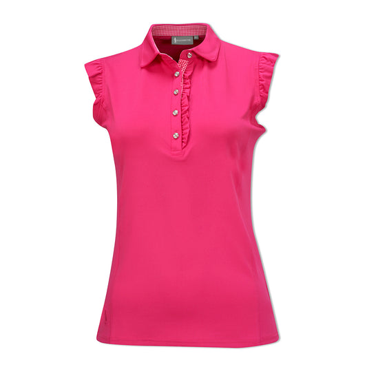 Glenmuir Ladies Sleeveless Polo with Ruffle Detail & SPF50 in Magenta - Last One Large Only Left