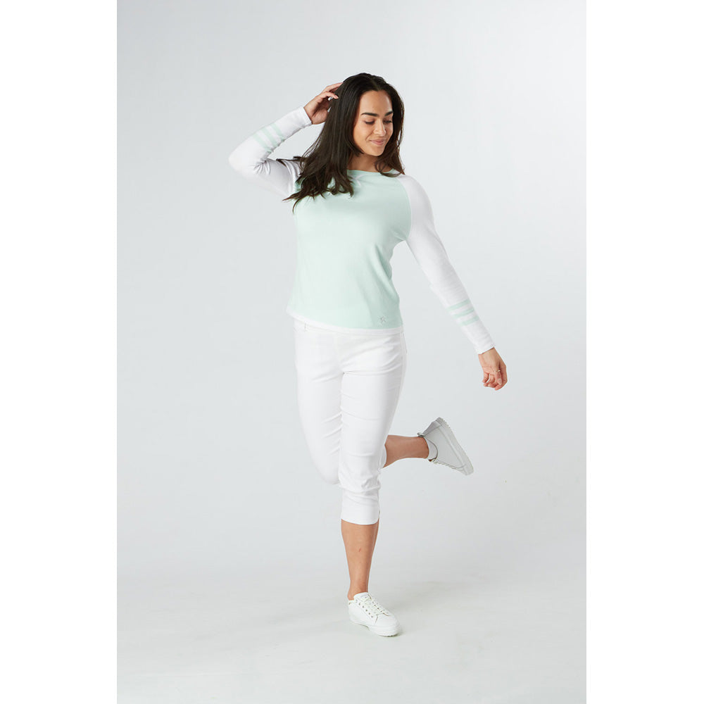 Swing Out Sister Ladies Colourblock Sweater in Mint & White