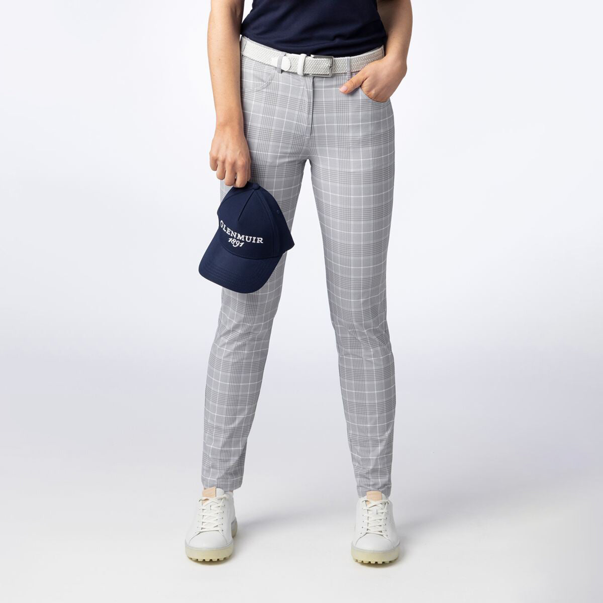 Glenmuir Ladies Performance Trousers in Light Grey/White Check