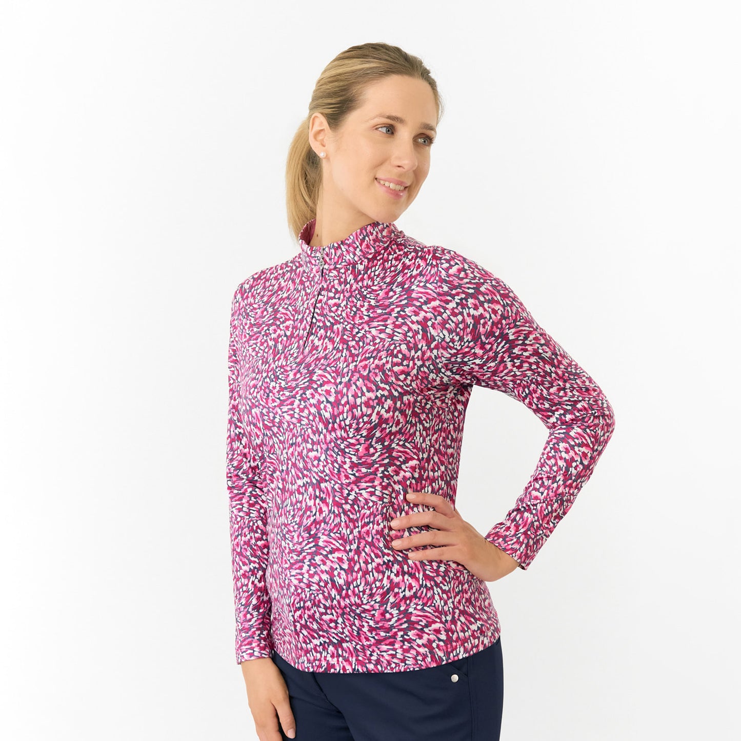 Pure Golf Ladies Long Sleeve Mid-Layer Top in Ripple Effect Print