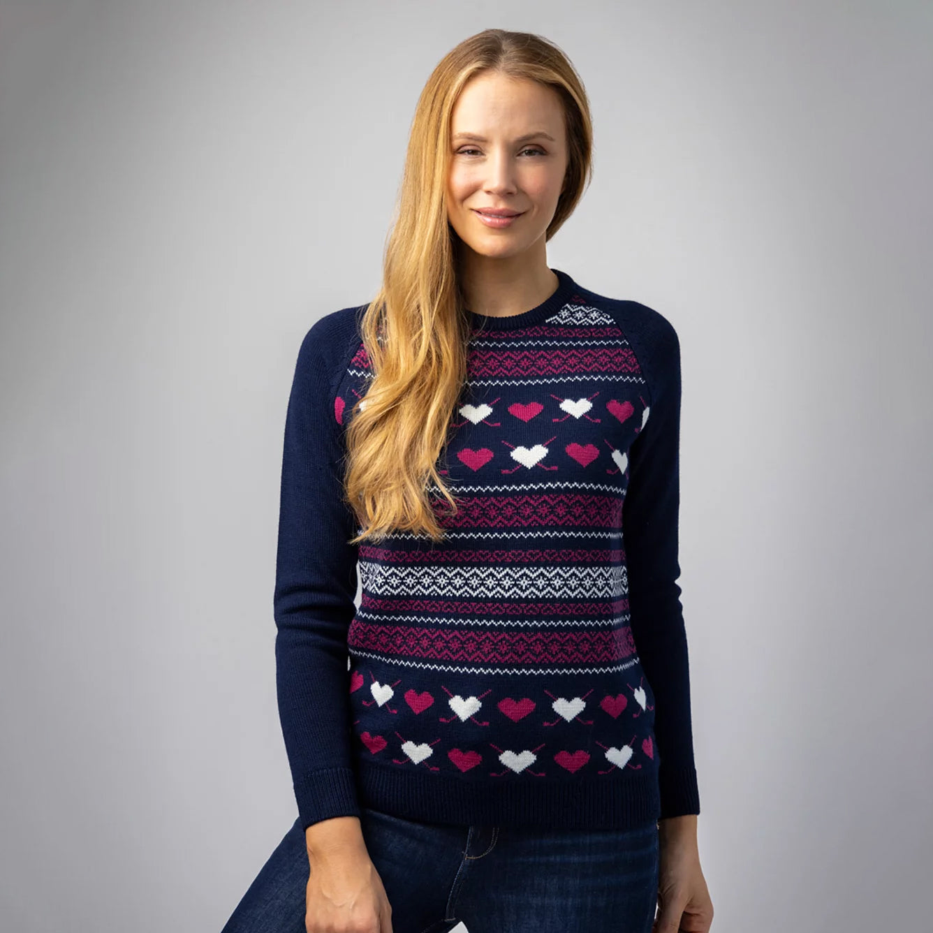 Glenmuir Ladies Merino Blend Fairisle Sweater in Navy