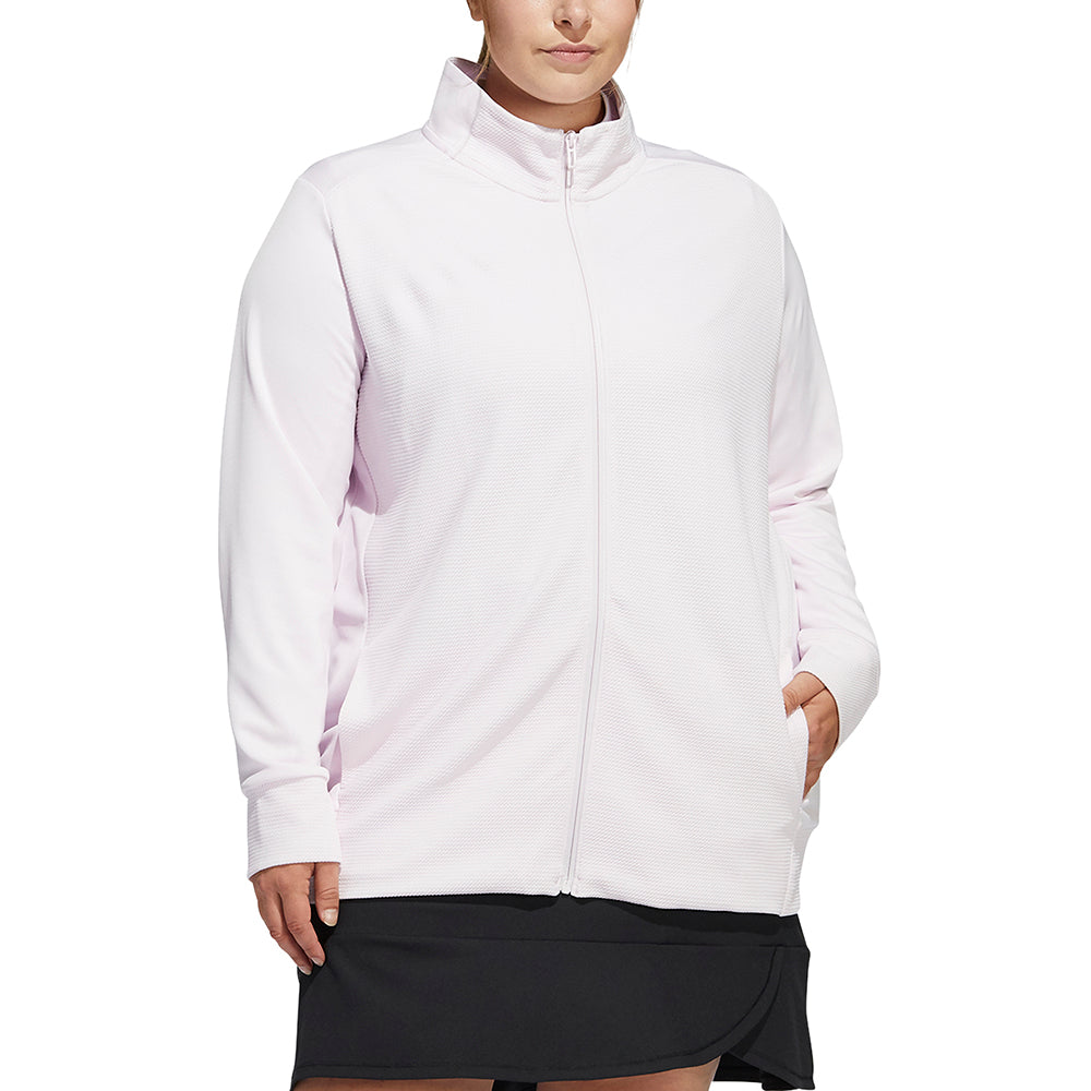 adidas Ladies Plus Size Lightweight Textured Jersey Golf Jacket in Almost Pink