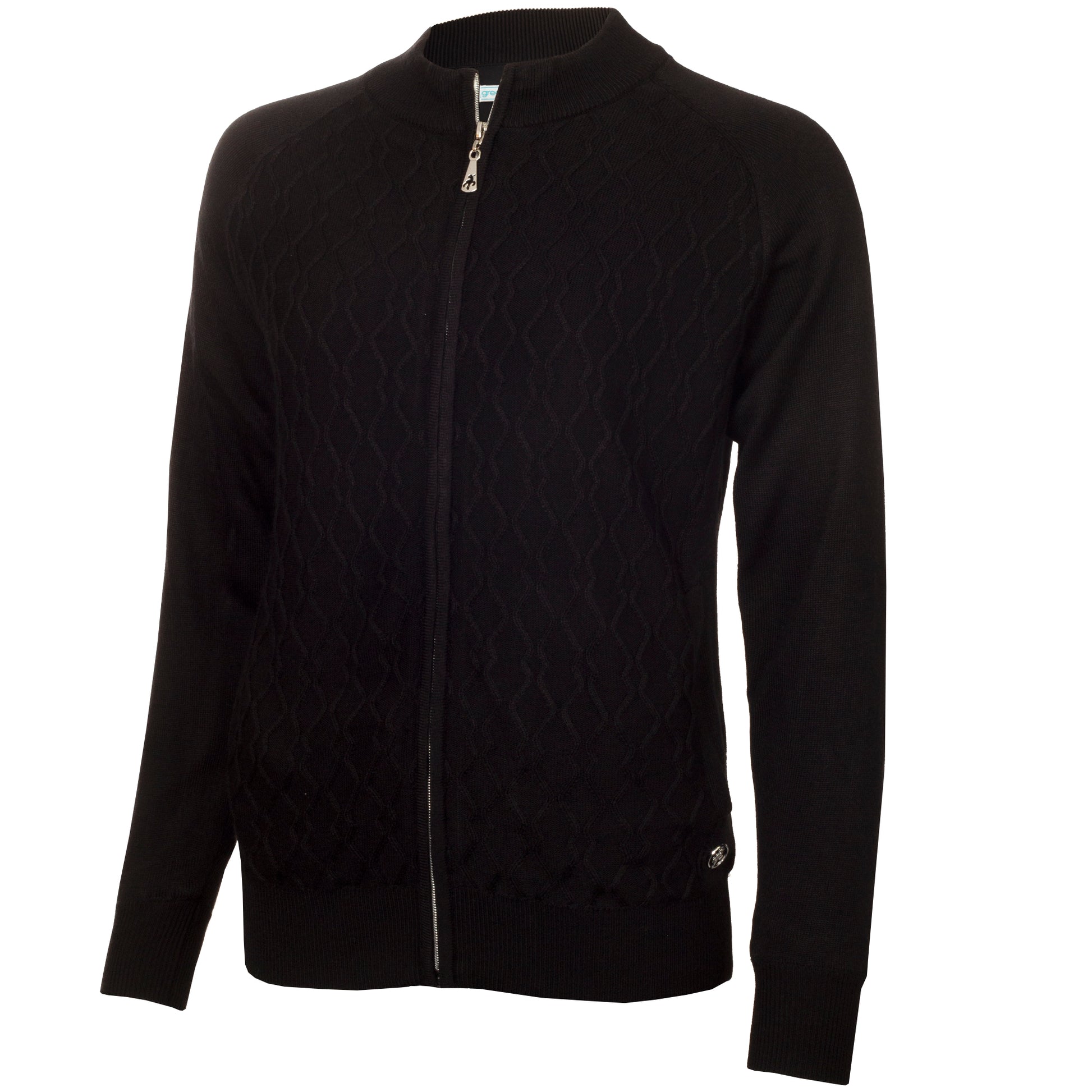 Green Lamb Ladies Lined Windstopper Cardigan with ZigZag Stitch Front Panel in Black
