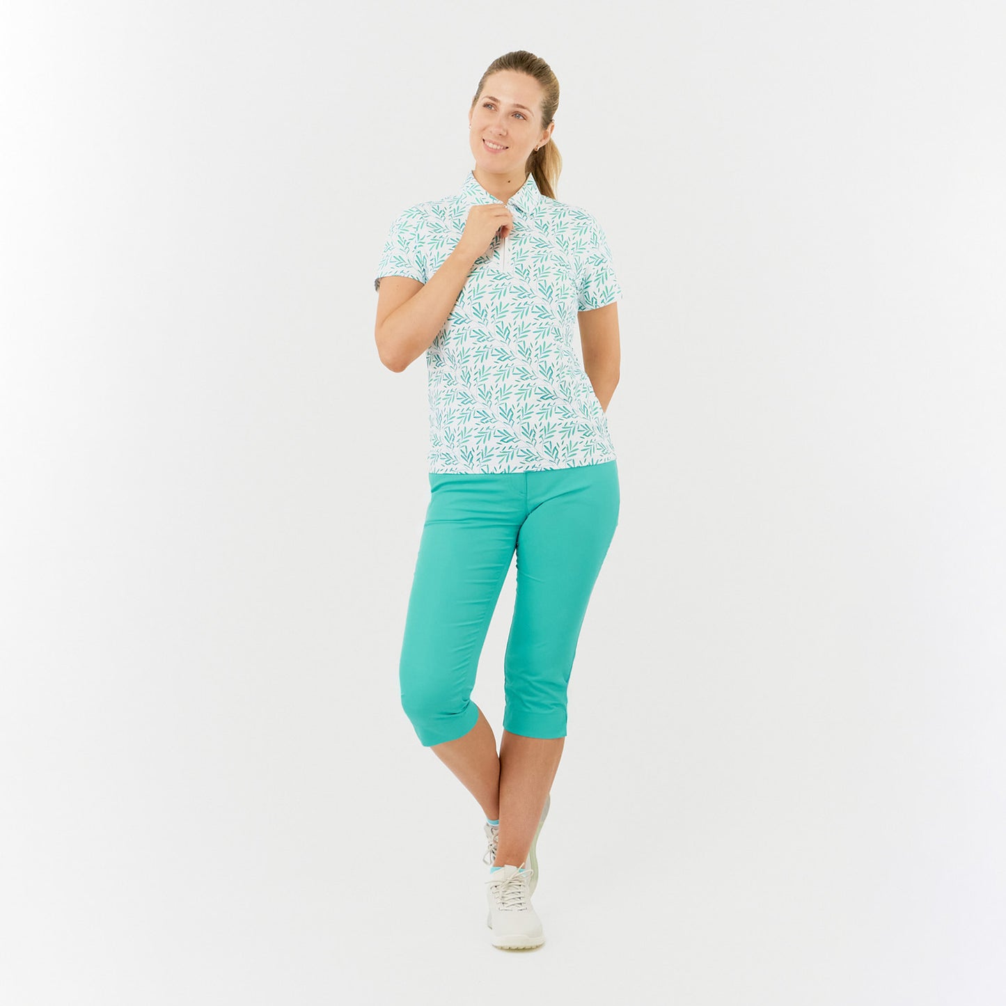 Pure Golf Ladies Short Sleeve Polo with Palm Print