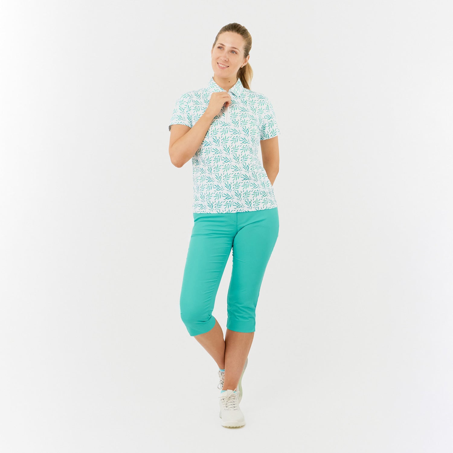 Pure Golf Ladies Short Sleeve Polo with Palm Print