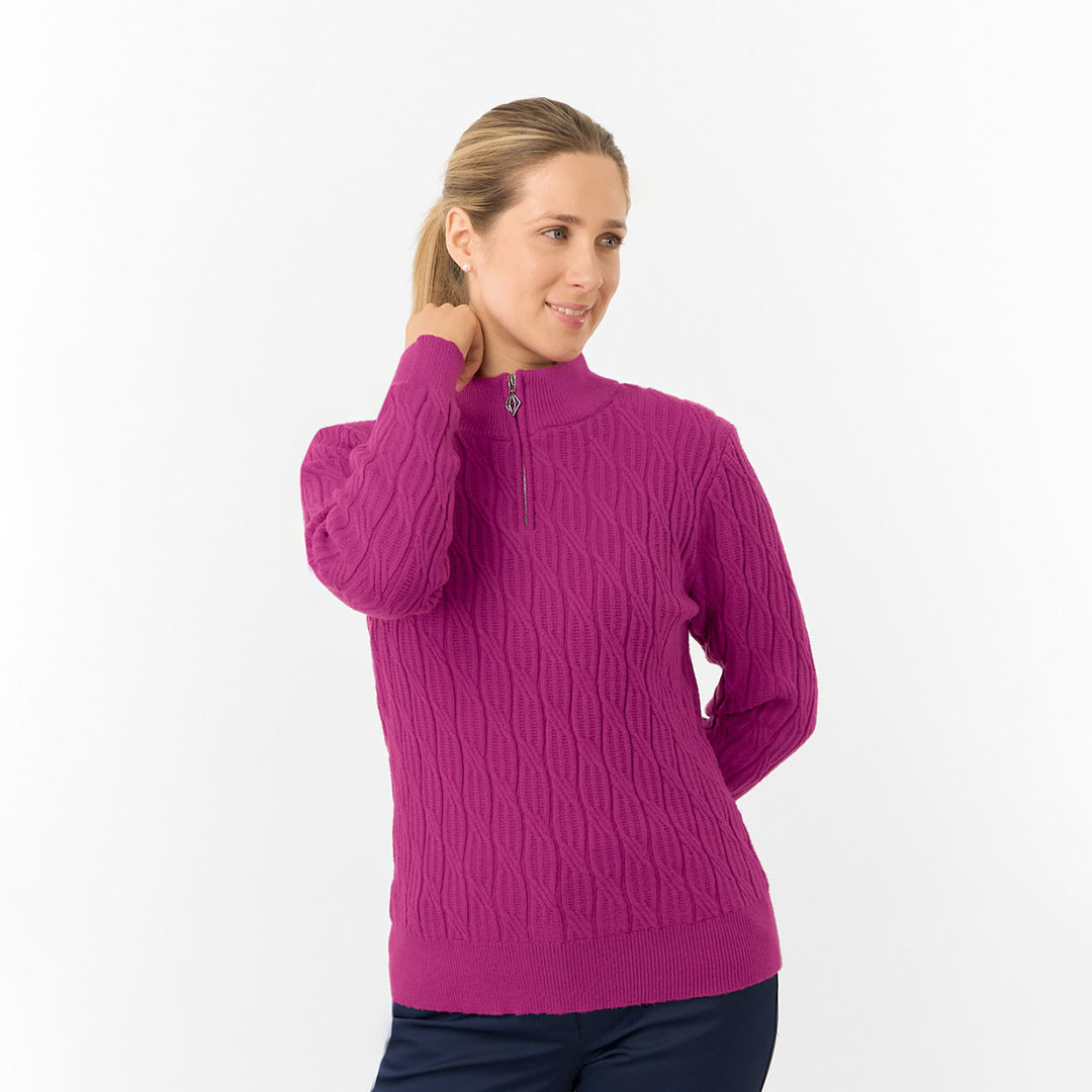 Pure Golf Ladies Quarter Zip Cable Knit Lined Sweater