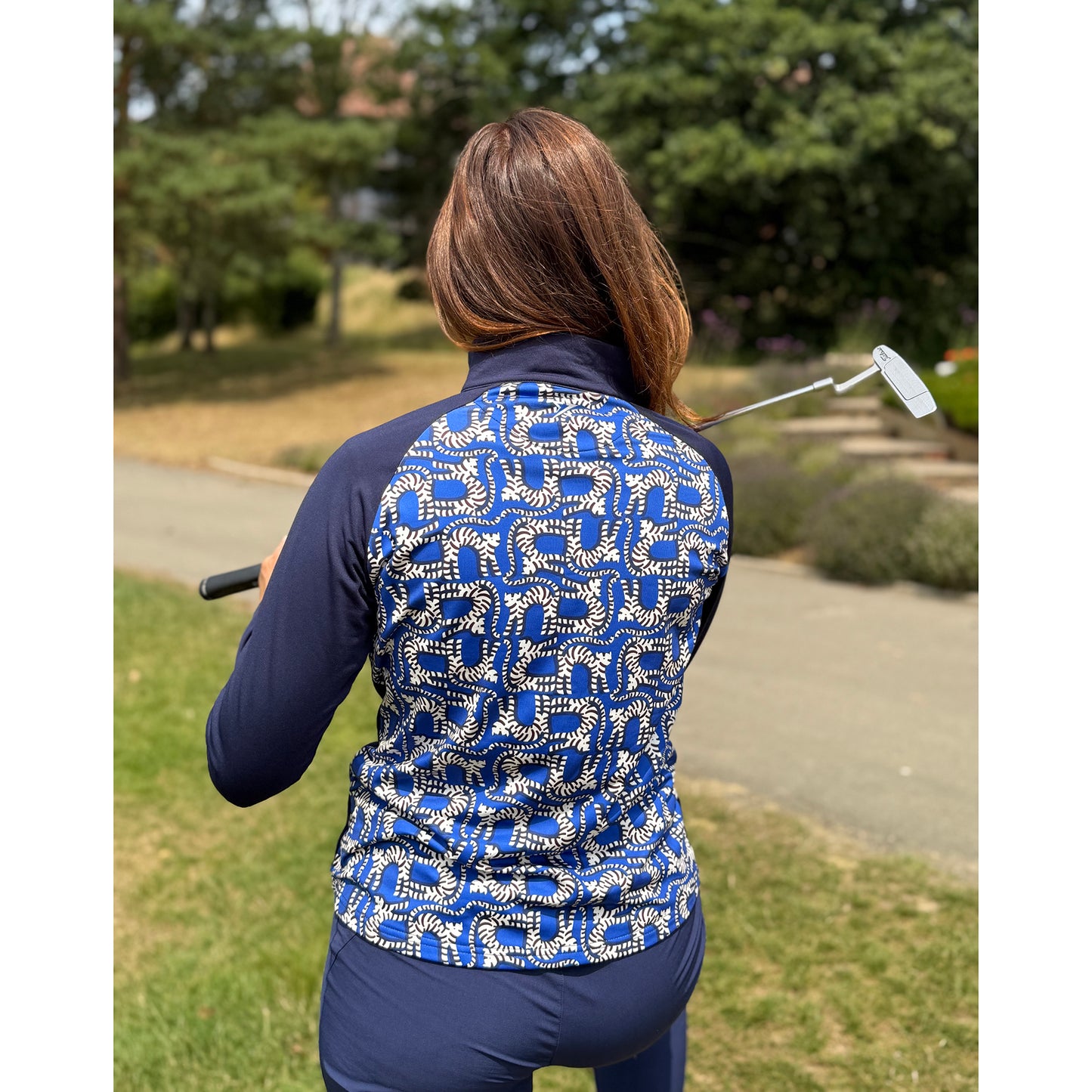 Swing Out Sister Ladies Brushed Backed 1/4 Zip Top with Printed Back Panel