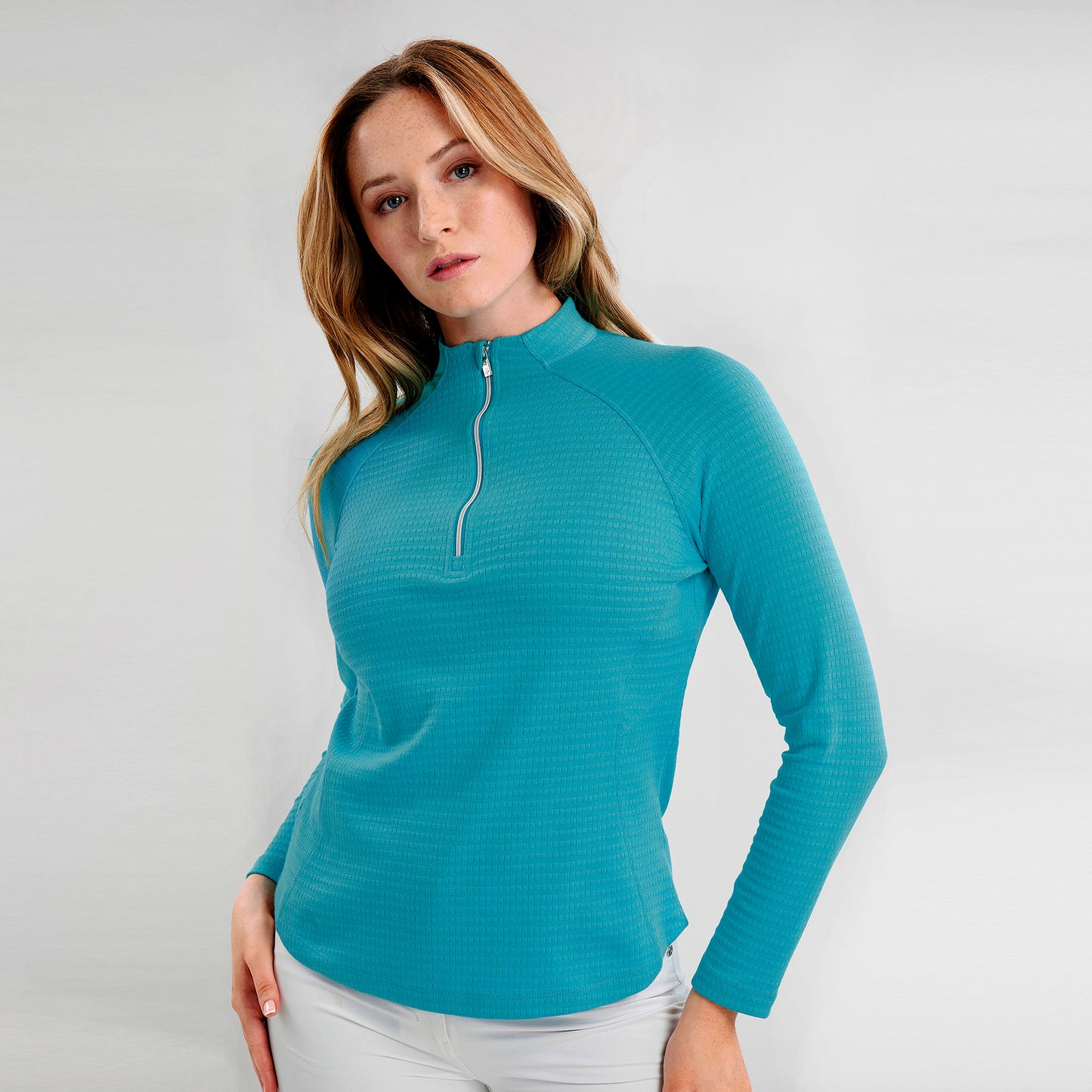 Green Lamb Ladies Zip Neck Top with Textured Finish