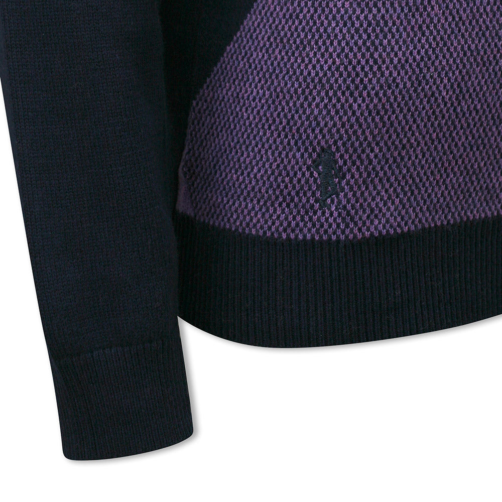 Diamond Argyle Zip-Neck Sweater with Cashmere in Navy & Amethyst Marl