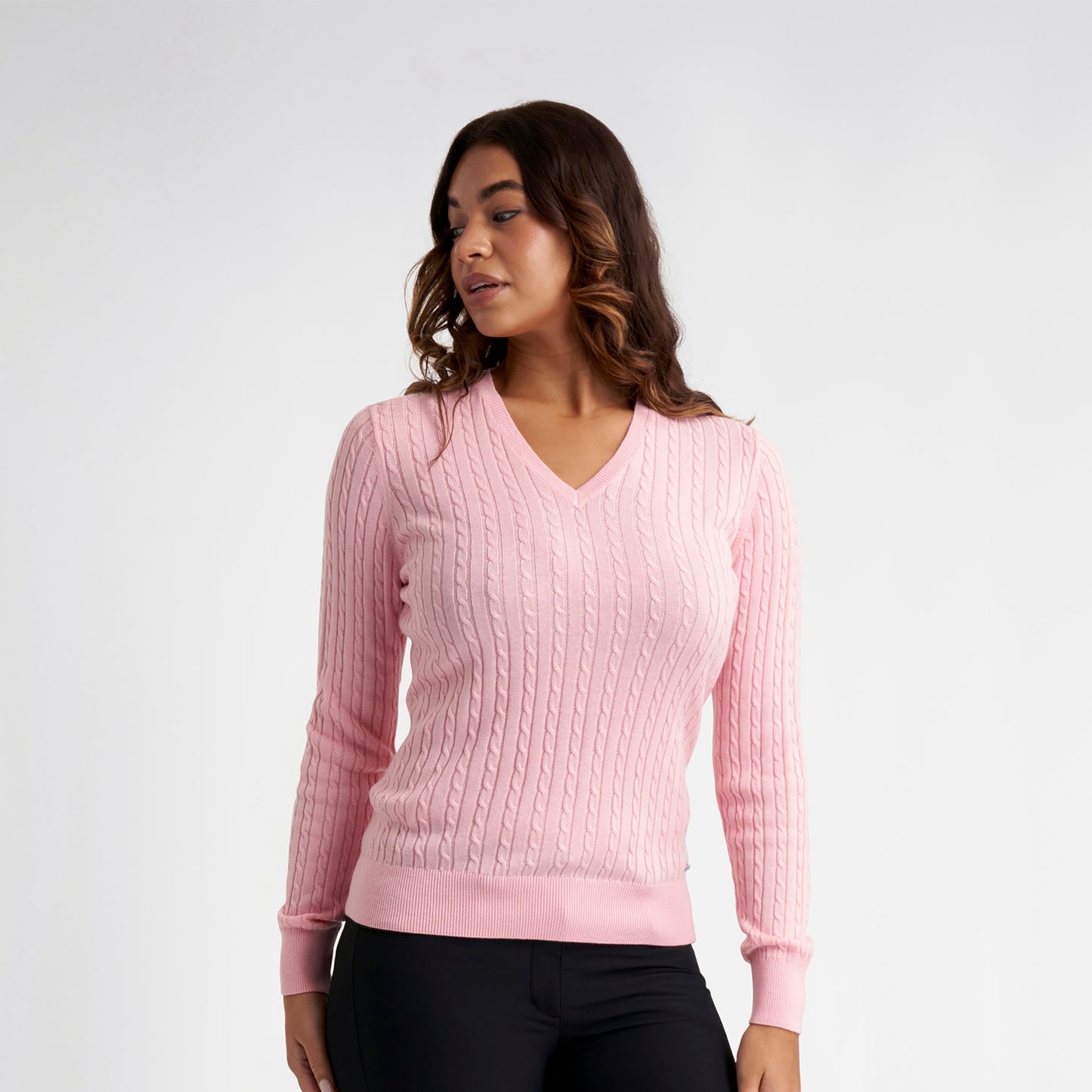 Green Lamb Ladies Cashmere Blend V-Neck Cable Knit Sweater