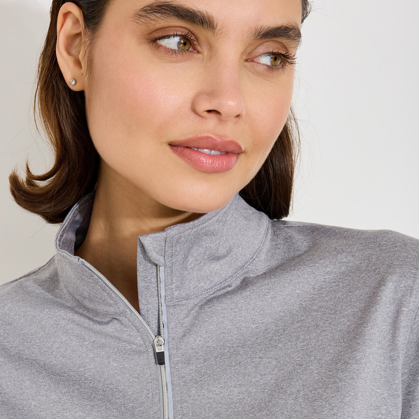 Abacus Ladies Zip-Neck Fleece in Light Grey Marl