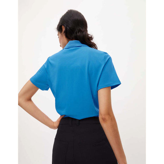 Rohnisch Women's Short Sleeve Polo with Textured Side Panels in French Blue - Large Only Left