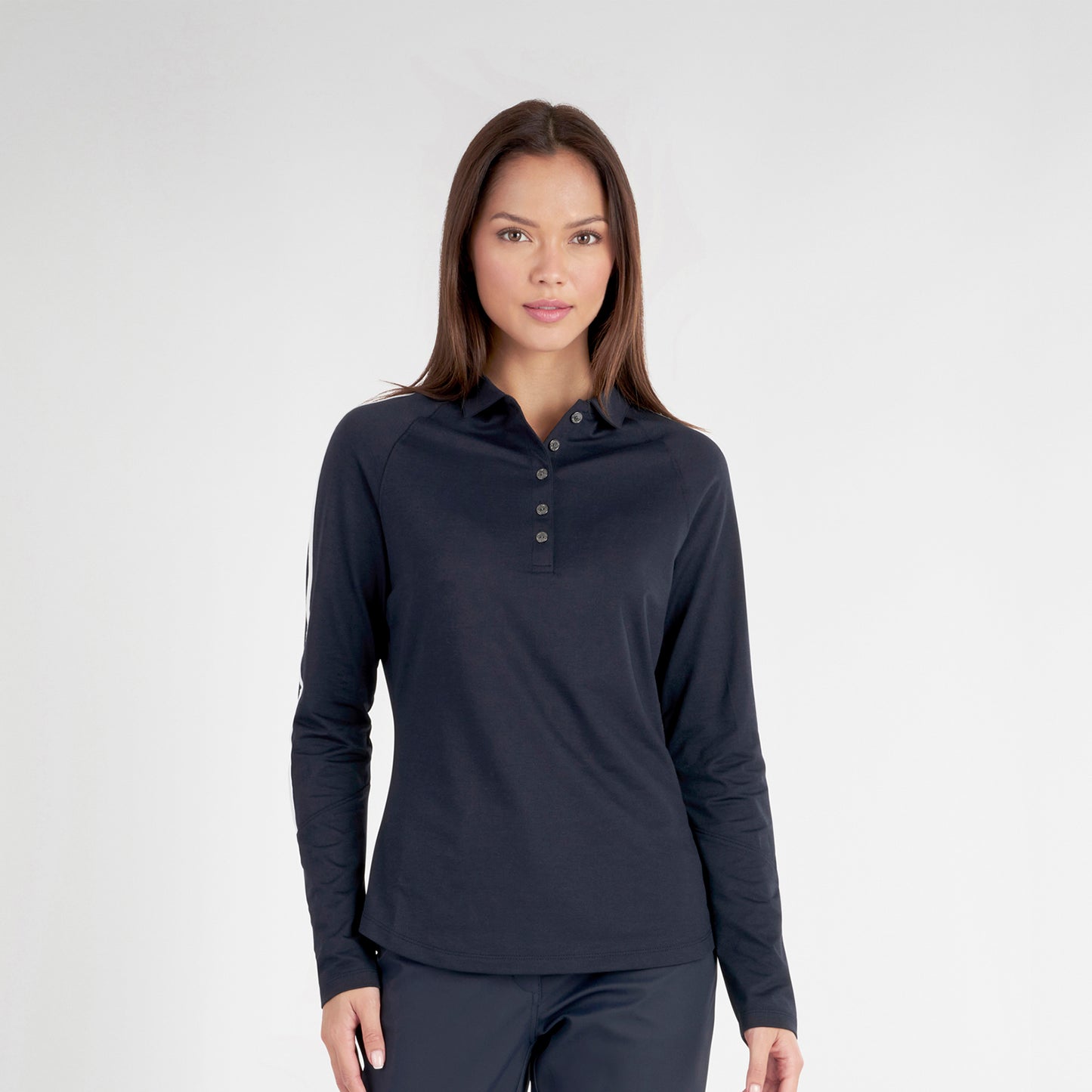 Green Lamb Ladies Cotton Blend Long Sleeve Golf Top in Navy