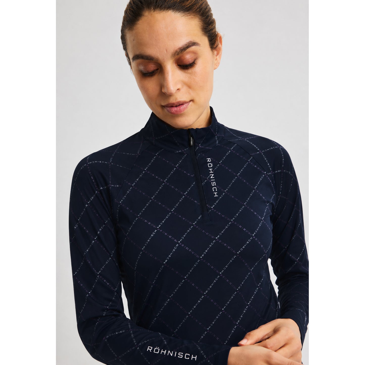 Röhnisch Ladies Elegant Navy Zip Neck Stretch Top for Effortless Movement with Every Swing