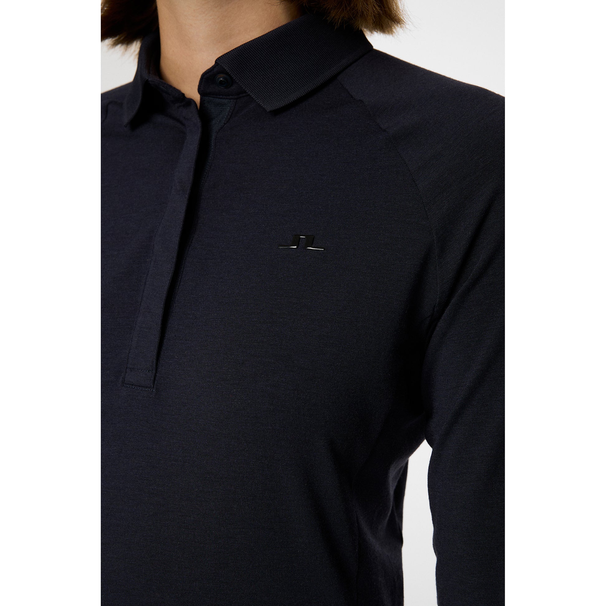 J.Lindeberg Ladies Soft Feel Long Sleeve Polo in Navy Melange 