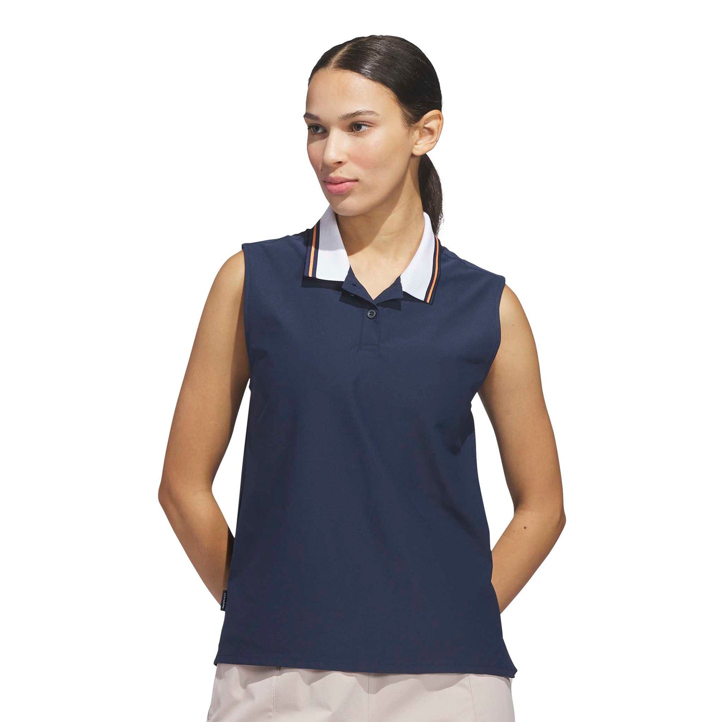 adidas Golf Ladies Navy Polo with Contrast Tipped Woven Collar