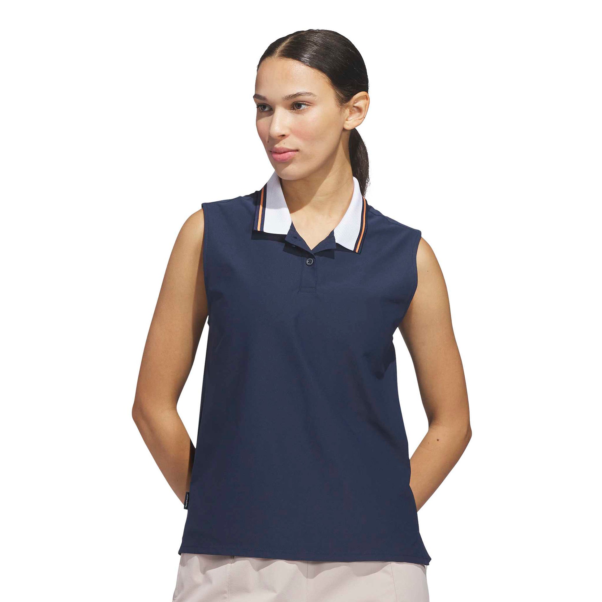 adidas Golf Ladies Navy Polo with Contrast Tipped Woven Collar