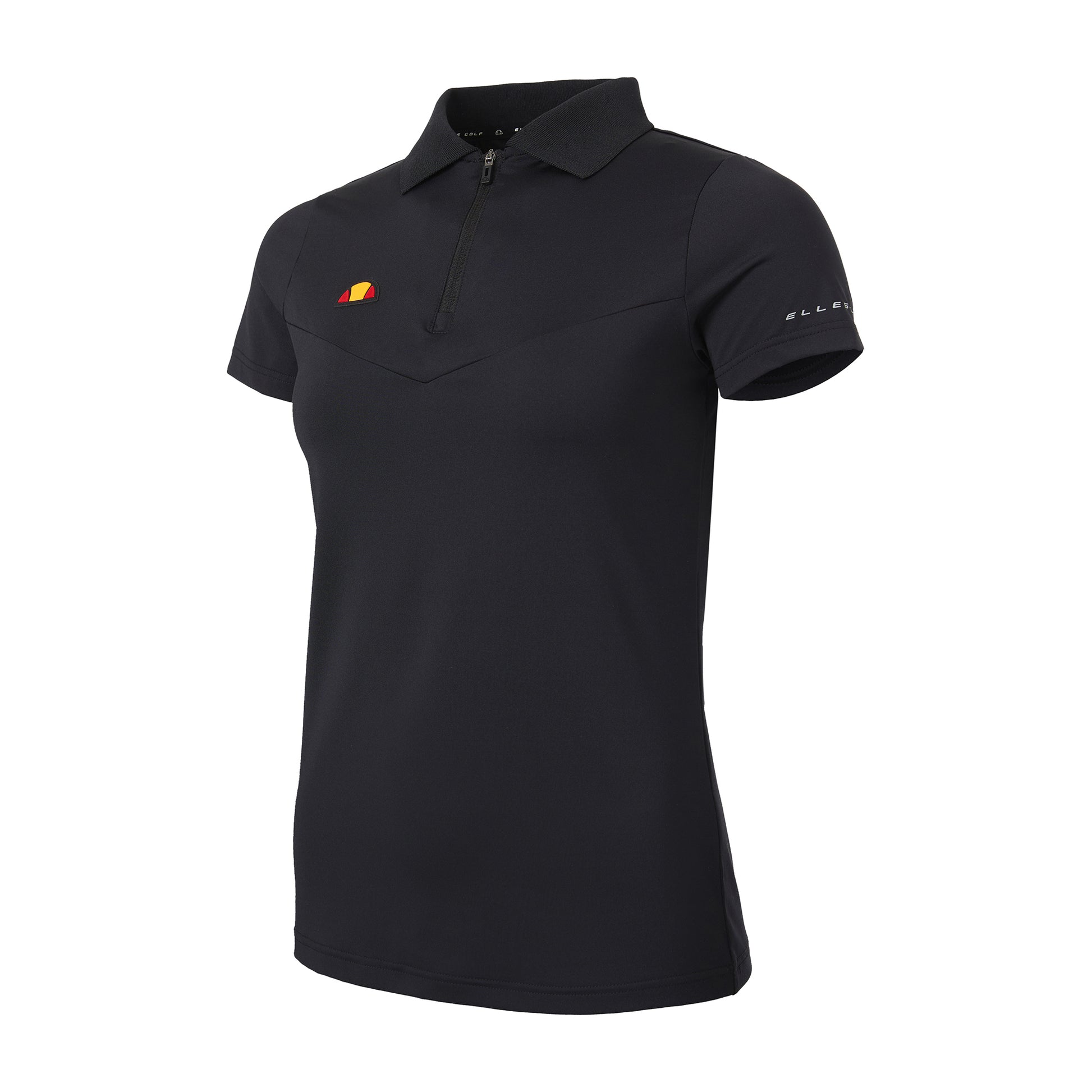 Ellesse Ladies Short Sleeve Polo in Black with Zip-Neck