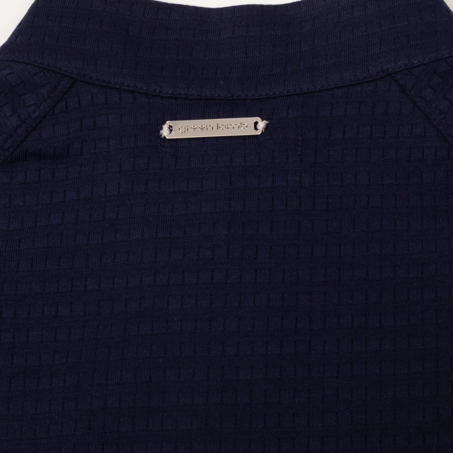 Green Lamb Ladies Zip Neck Top with Textured Finish in Navy