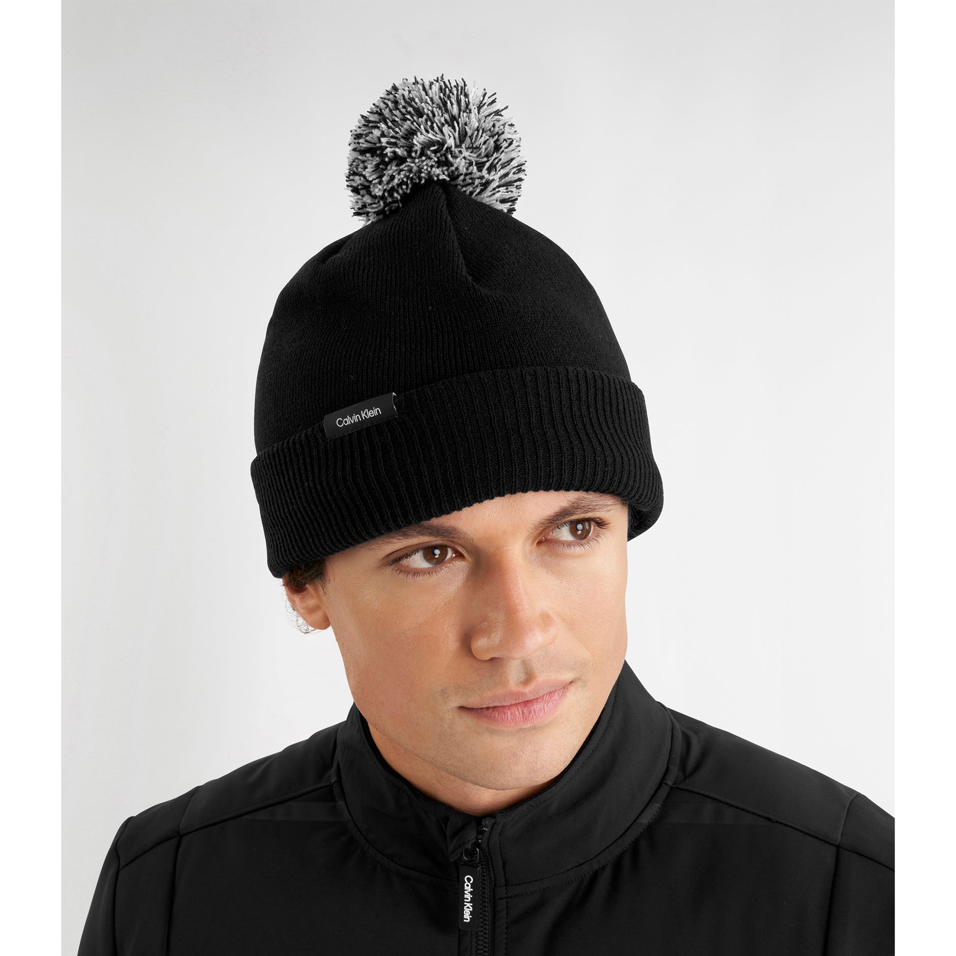 Calvin Klein Mens Fleece Lined Black Bobble Hat
