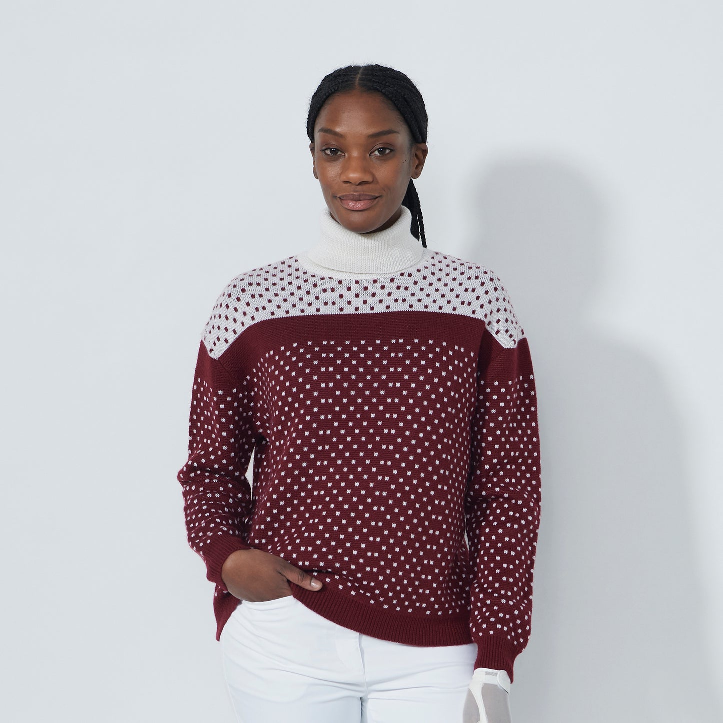 Daily Sports Ladies Knitted Roll-Neck Sweater in Dot Print