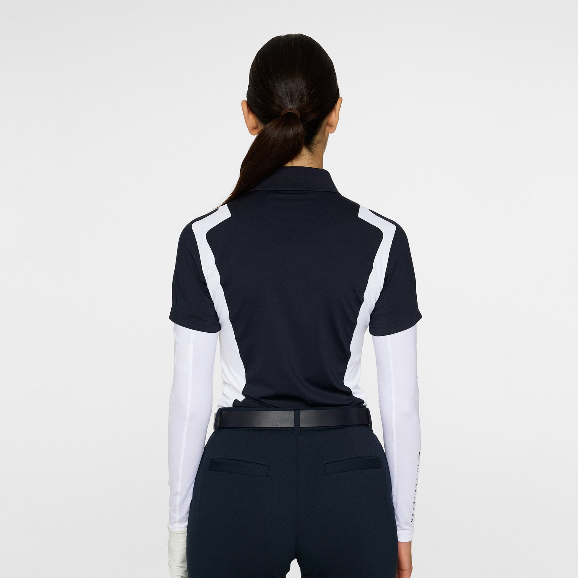 J.Lindeberg Ladies Navy Polo with Shaped Contrast Panels