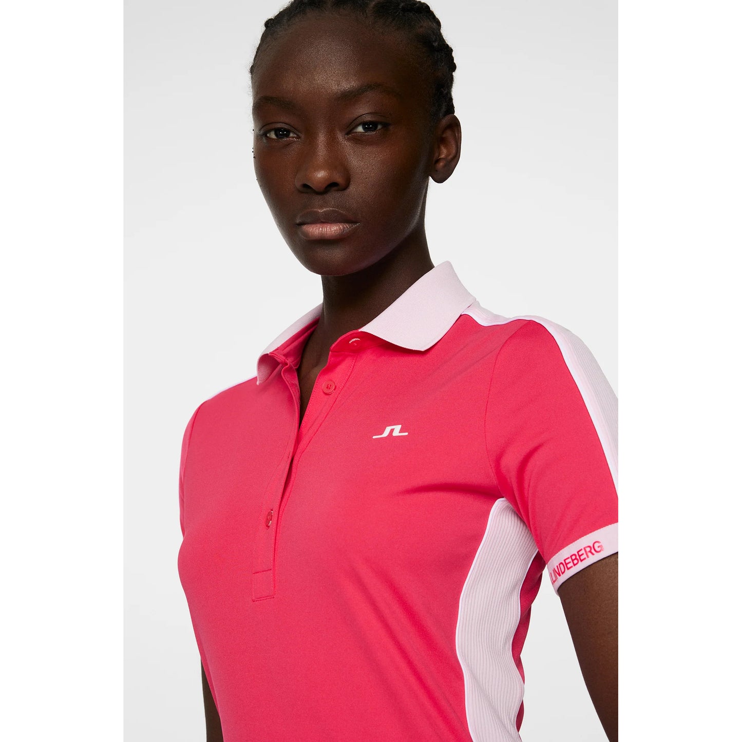 J.Lindeberg Ladies Short Sleeve Polo with Ribbed Paneling 