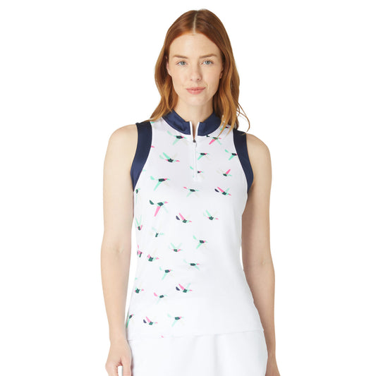 Callaway Ladies Birdie Print Sleeveless Polo with Navy Trim