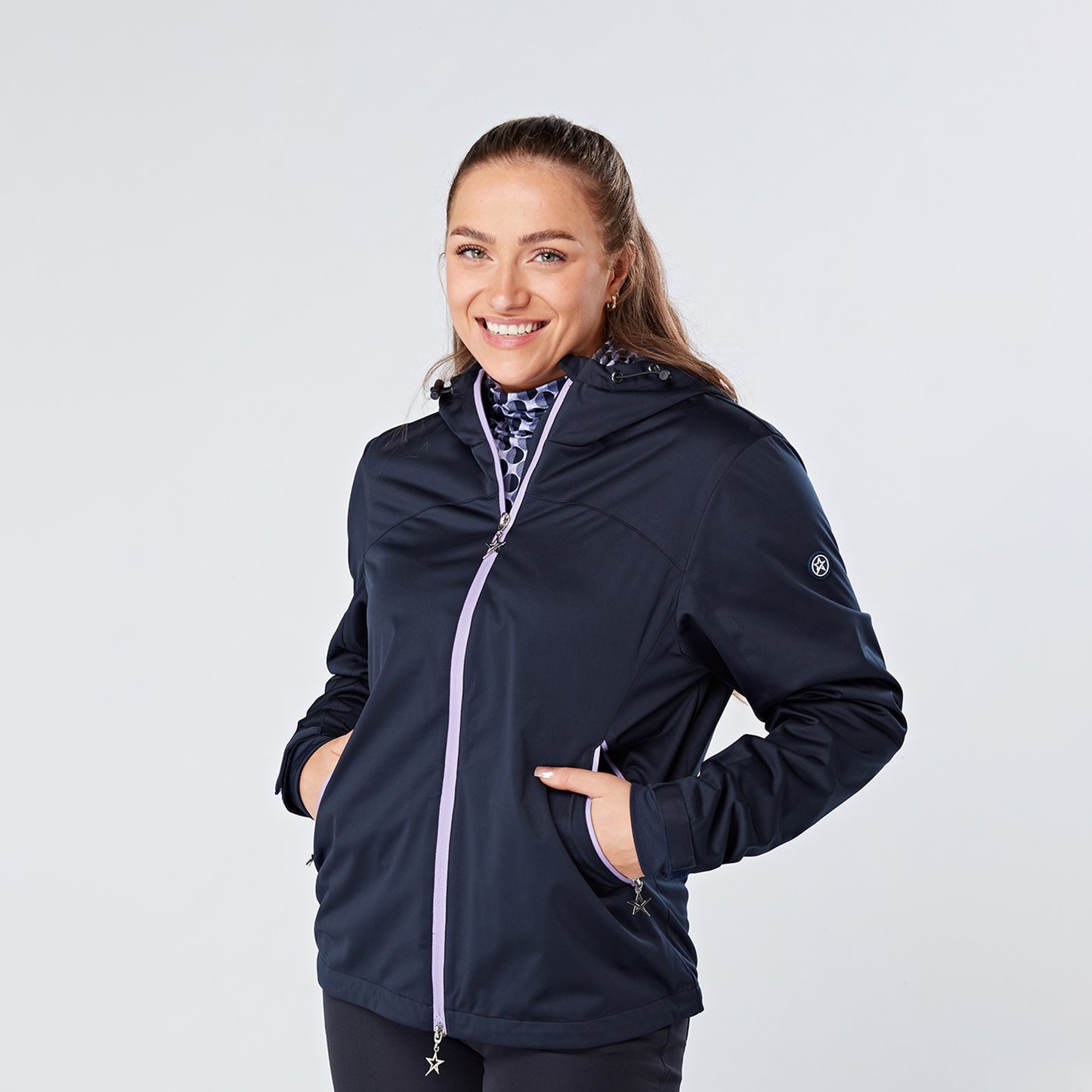 Swing Out Sister Wind Resistant Jacket with Hood in Navy